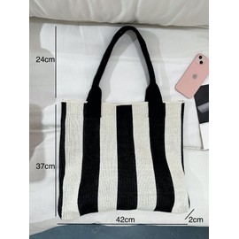 ENBEI Women's tote bags aesthetic Shoulder Handbags Hand crocheted Bags large Shoulder Shopping Bag large satchel cute Bag (black and white)