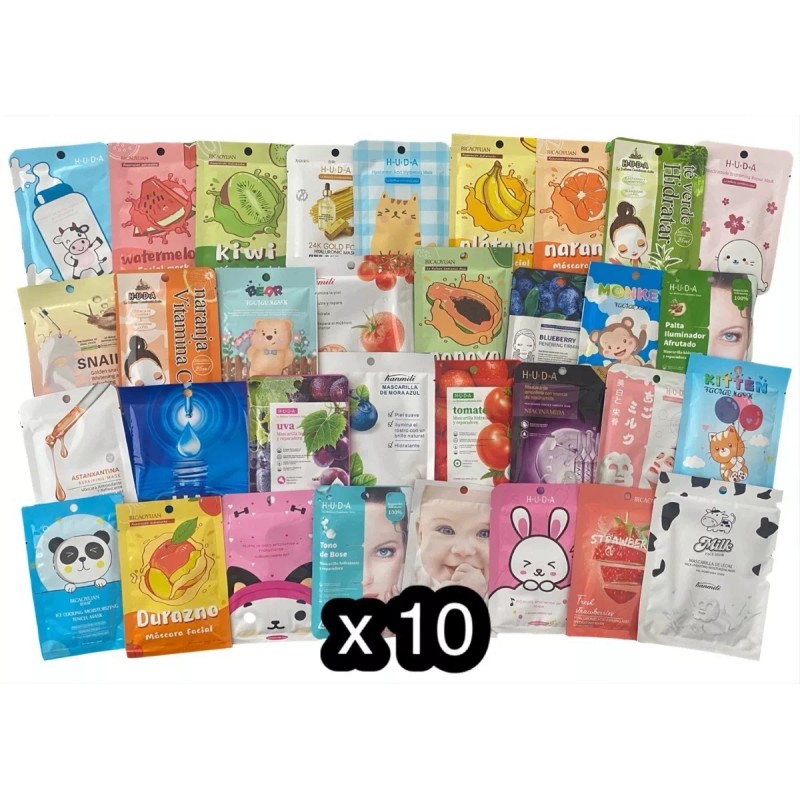 Yinzhuang Paquete 10 Mascarillas Hidratantes + Serum Ácido Hialurónico