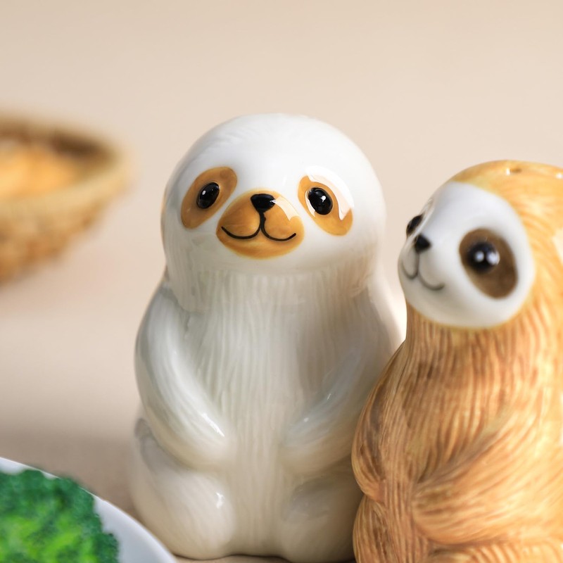 Bicuzat Ceramic Sloth Shape Salt & Pepper Shakers Set, Hand-Painted