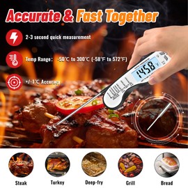 Meat Thermometer, IP67 Waterproof Digital Meat Thermometer with Backlight, Hold Function & Magnet for Grill, BBQ, Candy, Beef,Turkey，Gadgets Essentials BBQ Accessories Grill Gifts for Men