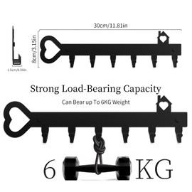 GENHH Pack of 2 Key Rack, Key Holder Wall in Heart Shape, Key Rack with 6 Hooks, Key Rack with Three Installation Methods, Key Hooks for Hallways, Front Doors, Garages, Bathrooms, Black