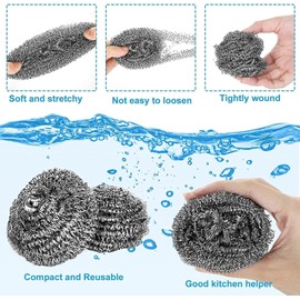 2Pcs Stainless Steel Wool Scrubber, Steel Scrubber Wool Pads，Stainless Steel Scrubber for Cleaning Cast Iron, Dishes, Kitchen Pots, Pans, Grills, Stoves, Sink