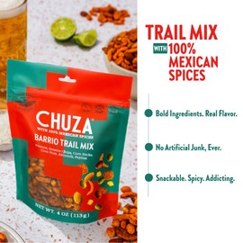 CHUZA Barrio Trail Mix – Spicy Crunchy Snack with 100% Mexican Spices – Peanuts, Corn Nuts, Almonds, Pepitas, Corn Sticks & Sesame Chips – High Protein, Gluten-Free – 4 oz (Pack of 2)