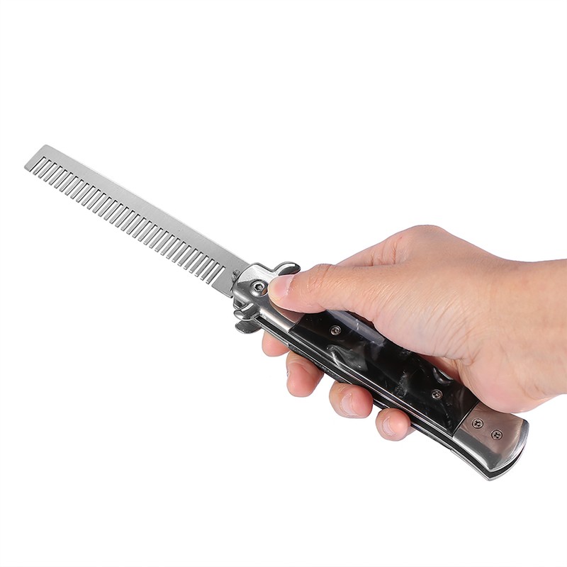 1PC Stainless Steel Switchblade Spring Pocket Oil Hair Comb Foldable