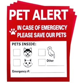 Pet Alert Safety Fire Rescue Sticker - 4 Pack,in Case of Fire Notify Rescue Personnel to Save Pets