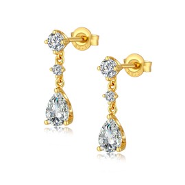 JiaYang Dangel Earrings for Women 18K Gold Simulated Diamond Stud Earrings Sterling Silver Cubic Zirconia Drop Earrings, Sterling Silver