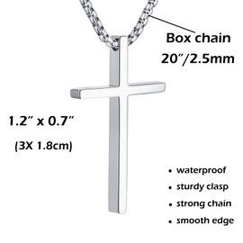 OLARCU 2 Pcs Cross Necklace for Men, Silver Black Stainless Steel Cross Pendant Necklace for Men, 20 Inches/2.5mm Box Chain (20 Inches-1.2"x0.7" Small Cross-Non-Engraved)