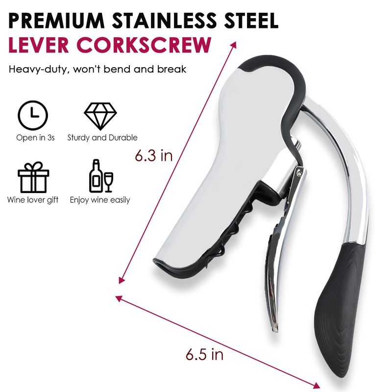 KAYCROWN Stainless Steel Wine Bottle Opener, Vertical Lever Corkscrew with