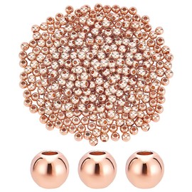 PH PandaHall 400pcs 14K Rose Gold Plated Spacer Beads 4mm Round Ball Beads Stackable Loose Bead Rondelle Metal Bracelet Spacer Bead for Bracelet Necklace Earring Jewellery Beading Craft Making
