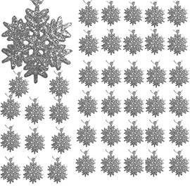 Silver Snowflake Xmas Ornaments - Set of 36 - Shatterproof Christmas Tree Decorations - Size is 1 3/4" D