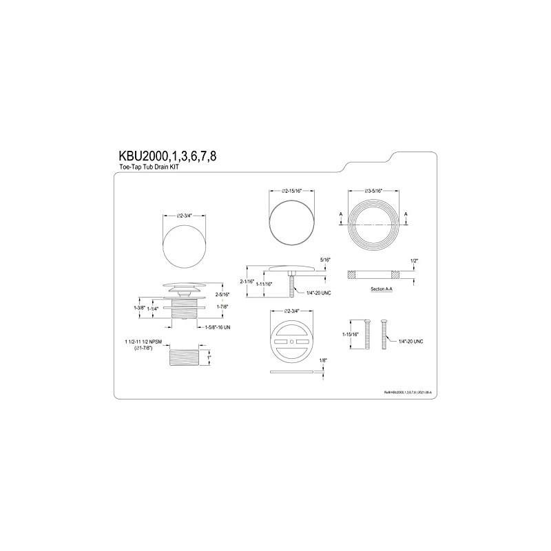 Kingston Brass KBU2001 Eugene Tip-Toe Tub Drain Conversion Kit, Polished