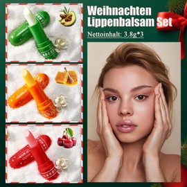 Christmas Lip Balm Set, 3-Piece Hydrating Lip Balm Set, Moisturising Lip Mask, Long Lasting & Nourishing Lip Care for Dry & Cracked Lips, Whitening Lip Wrinkles