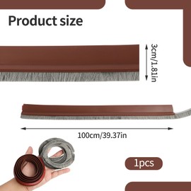 Türdichtung Zugluftstopper Selbstklebender mit Bürste 100cm, Bürstendichtung Fensterdichtung für Türen Fenster, Schallisolierend, Winddicht, Zuschneidbar, Türbürstendichtung gegen Staub & Insekten