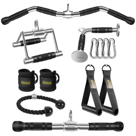 DYNASQUARE LAT Pulldown Attachments Combo, Curl Pulldown Bar with 360° Rotation, Fits Most Gym Cable Machines (Sliver)