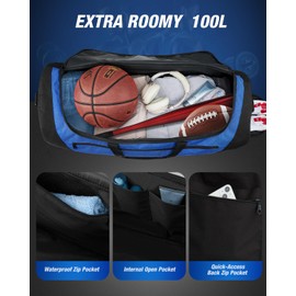 Gonex Gym Duffel Bag with Shoe Compartment Wet Pocket, Large Capacity Sports Duffle Bag for Men Women, Workout & Travel Bag with Multiple Pockets, Black/Blue, Large (100L)