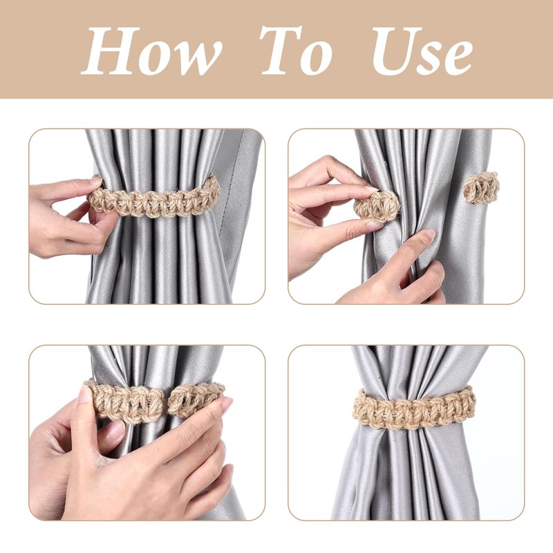 6Pcs Curtain Tie Backs, Braided Cotton Linen Tiebacks for Curtains,