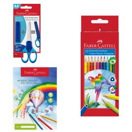 FABER-CASTELL 205075 Creative Set with Scissors, Colouring Pencils and Drawing Pad, 14 Pieces, for Children