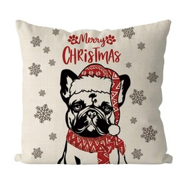 GAGEC Christmas Pillow Covers 18x18 Inch French Bulldog Dog Throw Pillow Covers Xmas Winter Pillowcase Dog Christmas Decorations for Living Room Farmhouse Cushion Case