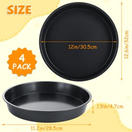 AKOLAFE 4 Pack Deep Dish Pizza Pan 12 Inch Pizza Pan for Oven Non Stick Pizza Plates Set Round Pizza Baking Sheet Nonstick Carbon Steel Pizza Platter Personal Metal Pizza Trays for Serving Cooking