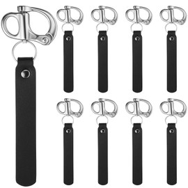 Reallnaive 8 Pcs SCBA Mask Quick Release Clip Firefighter Accessories Tools Quick Release Snap Shackle Marine Grade 316 Stainless Steel Shackle Lanyard for Rigging with Leather Handle, Black