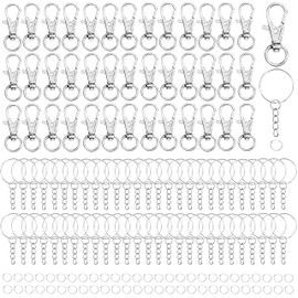 Belle Vous 120 Pack Metal Swivel Snap Lobster Hook Clasps, Key Rings with Chain and Open Split Jump Rings - Small Trigger Claw Clasp Clips for Keychains, Lanyards, DIY Crafts & Jewellery Making