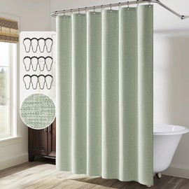 MIULEE Extra Long Spring Linen Shower Curtain 96 Inches Long with 12 Metal Hooks Modern Washable Fabric Curtain Set Waterproof Thick Cloth Shower Curtains for Bathroom Hotel Bathtub, Light Sage Green