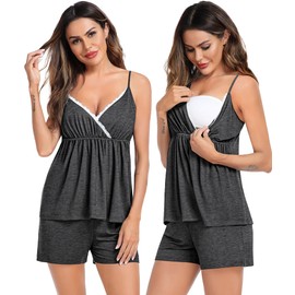 SWOMOG Womens Maternity Robe Set 3 Piece Nursing Pajamas for Breastfeeding 3 in 1 Labor Delivery Hospital Pregnancy Pjs Deep Grey