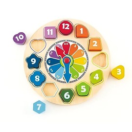 Hape E8043 Rainbow Clock Puzzle, 8.9 x 1.0 x 8.9 inches (22.5 x 2.6 x 22.5 cm), For Ages 3 and Up, Wooden Play Toy