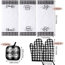 Oudain 7 Pcs Christmas Buffalo Kitchen Oven Mitts and Pot Holders Potholders Sets Checkered Check Dish Kitchen Towel Non Slip Heat Resistant Plaid Decoration for Holiday Cooking Baking BBQ(Vintage)