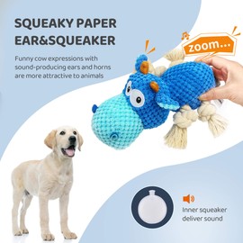 Dog Plush Toy for Large Aggressive Chewers,Indestructible Dog Squeaky Toys,Stuffed Animals Toys with Cotton Material and Crinkle Paper,Durable Chewing Toys for Puppy Breed with Cattle Shape