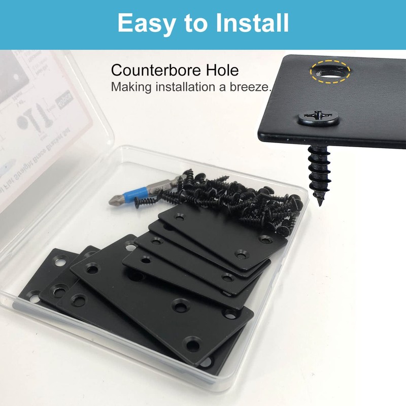 QSJ 8 Pack Black Flat Mending Plate 3.15x1.57‘’ & 2.36x1.49'',