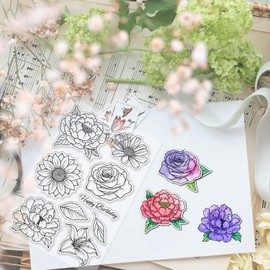 GLOBLELAND Flower Rose Lily Clear Stamps for Card Making Hibiscus Sunflower Daisy Leaves Silicone Clear Stamps Greeting Transparent Stamp Seal for DIY Scrapbooking Embossing Photo Album Decor