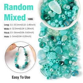 Beadthoven 100 Grams Assorted Acrylic Beads Cyan Turquoise Beads Pastel Candy Color Kawaii Aesthetic Plastic Beads Set Flower Leaf Star Heart Craft Beads for DIY Jewelry Making Bracelet Necklace