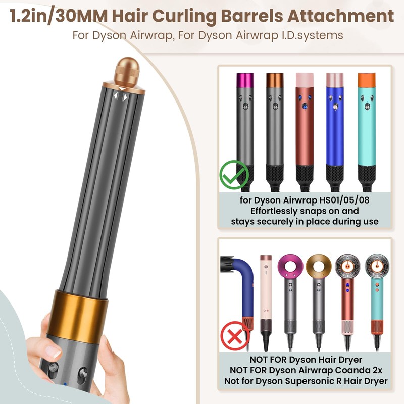 PUREGUST 1.2IN Long Hair Barrels Attachment Compatible with Dyson Airwrap