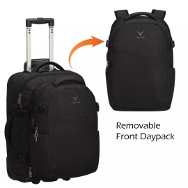Hynes Eagle Convetible 22'' Rolling Carry on Luggage Detachable Backpack 3pcs Packing Cubes - Black