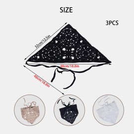 3PCS Black Brown Beige 12.5IN*18.89IN Triangle Hollow Crochet