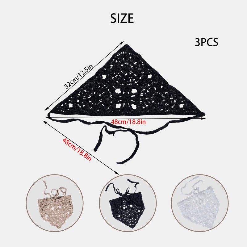 3PCS Black Brown Beige 12.5IN*18.89IN Triangle Hollow Crochet