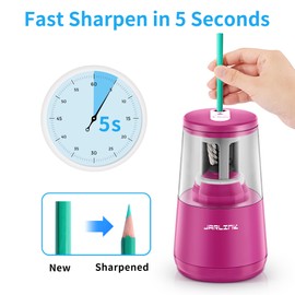 JARLINK Electric Pencil Sharpener, Heavy-Duty Helical Blade to Fast Sharpen, Auto Stop for No.2/Colored Pencils(6-8mm), AC Adapter/Battery Operated in School Classroom/Office/Home (Purple)