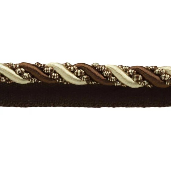 DecoPro Brown Ivory Cream 7/16" Decorative Lip Cord Espresso Latte