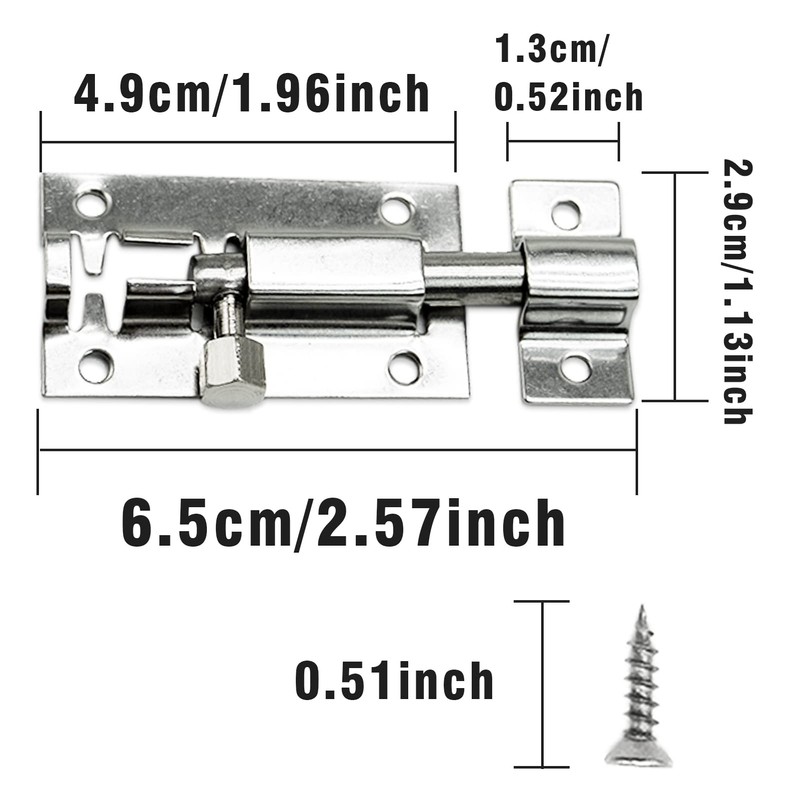 2 Pack Door Latch, Stainless Steel Sliding Bolt Latch Lock,Small