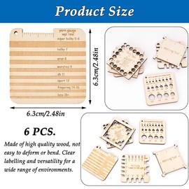CHENNAN Pack of 6 Knitting Needle Gauge, Wooden Knitting Needle Gauge, Knitting Needle Ruler, Portable Wooden Measuring Ruler, Measuring Tool, for Knitting Needle Spinner, Yarn Measurement, Crochet