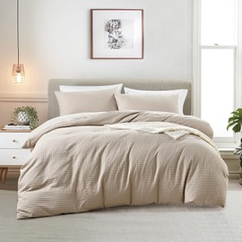 KASYLAN Breathable Duvet Cover Set with Zipper Closure - Waffle Dobby Weave Texture Duvet Sets, Modern Boho Duvet Cover & Pillow case, All Season Microfiber Bedding Quilt Cover Set (Double, Taupe)