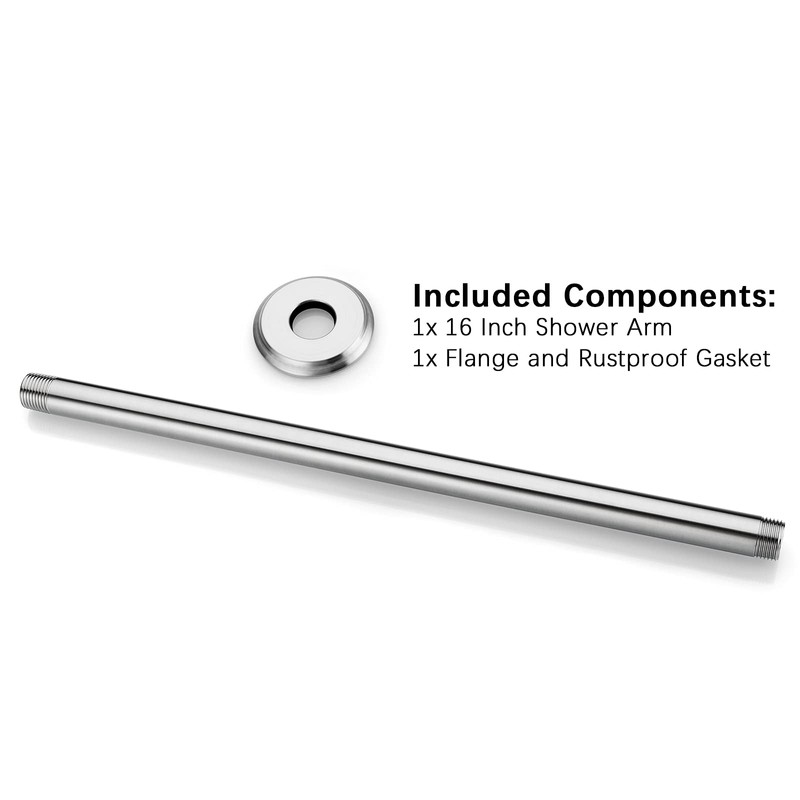 16 Inch Shower Arm and Flange Brushed Nickel, Ceiling Mounted