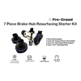 Pro-Graad 7 Piece 1-1/2” Brake Hub Cleaning Disc Kit, Impact Driven Tool Resurfacing Hub, Rotor, Stud, Wheel Rust Removal Cleaner, Kit Includes 5X Cleaning Pad Discs, 1x Tool Holder, 1x Drill Adapter