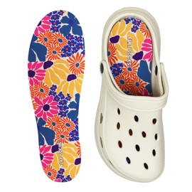 FLAT SOCKS No Show Socks, Sockless Shoe Liner, Washable Barefoot Shoe Insert for Men and Women, Groovy Bloom, Large