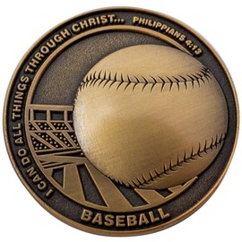 Christian Sports Coin for Young Athletes, for Boys and Girls, Gift for Baseball Players or Baseball Team, I Can Do All Things Through Christ, Antique Gold Plated Challenge Coin, Philippians 4:13