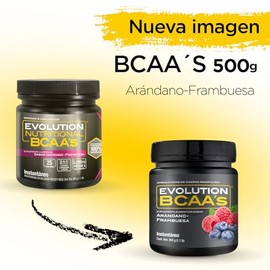EVOLUTION, Aminocidos BCAA, Suplemento Alimenticio, Leucina, Sin Gluten, Pre Workout, Post Workout, Sabor Arndano - Frambuesa, 25 Porciones, 500g     