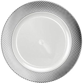 Lillian Collection Diamond Rim Plastic Charger Plates - 12", Silver, 10 Pcs