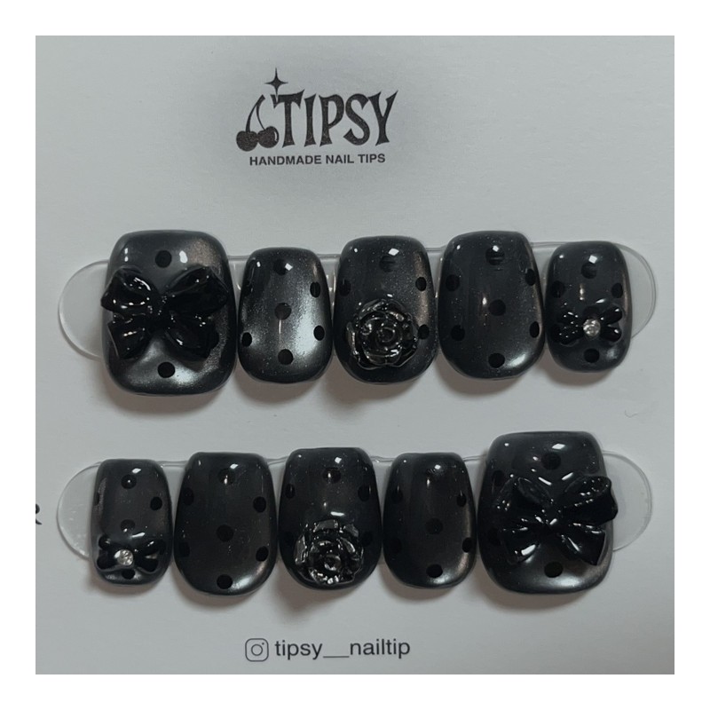 See-through dot handmade nail tips - short nose pin /