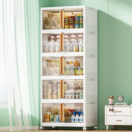 SIRIRIC 5-Tier 365Quart Plastic Storage Bin with Lid, Stackable Cabinet Collapsible Box, Dual Open Storage Containers for Home,Office